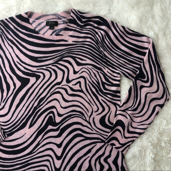J. CREW • Like New 100% Cashmere Pink and Navy Zebra Striped Pullover Sweater - Picture 10 of 14